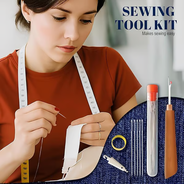 🧵34PCS Big Eye Steel Needles Set ✨Long & Thin Handmade Quilting & Sewing Needles Kit for DIY Sewing Projects
