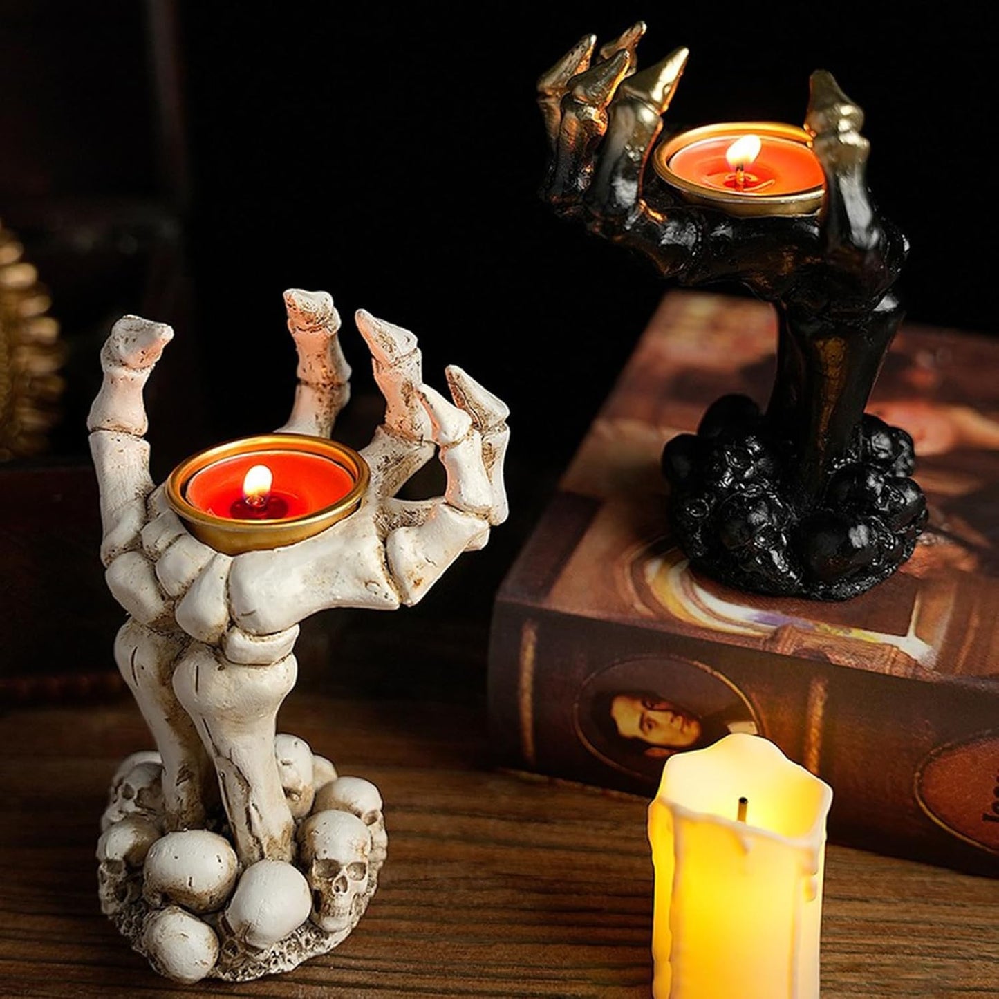 Gothic Ghost Finger Skull Hand Tealight Candle Stand