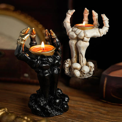 Gothic Ghost Finger Skull Hand Tealight Candle Stand