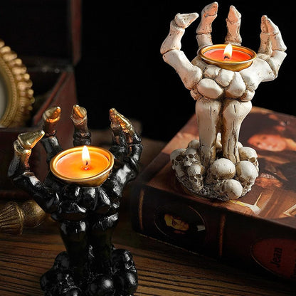 Gothic Ghost Finger Skull Hand Tealight Candle Stand