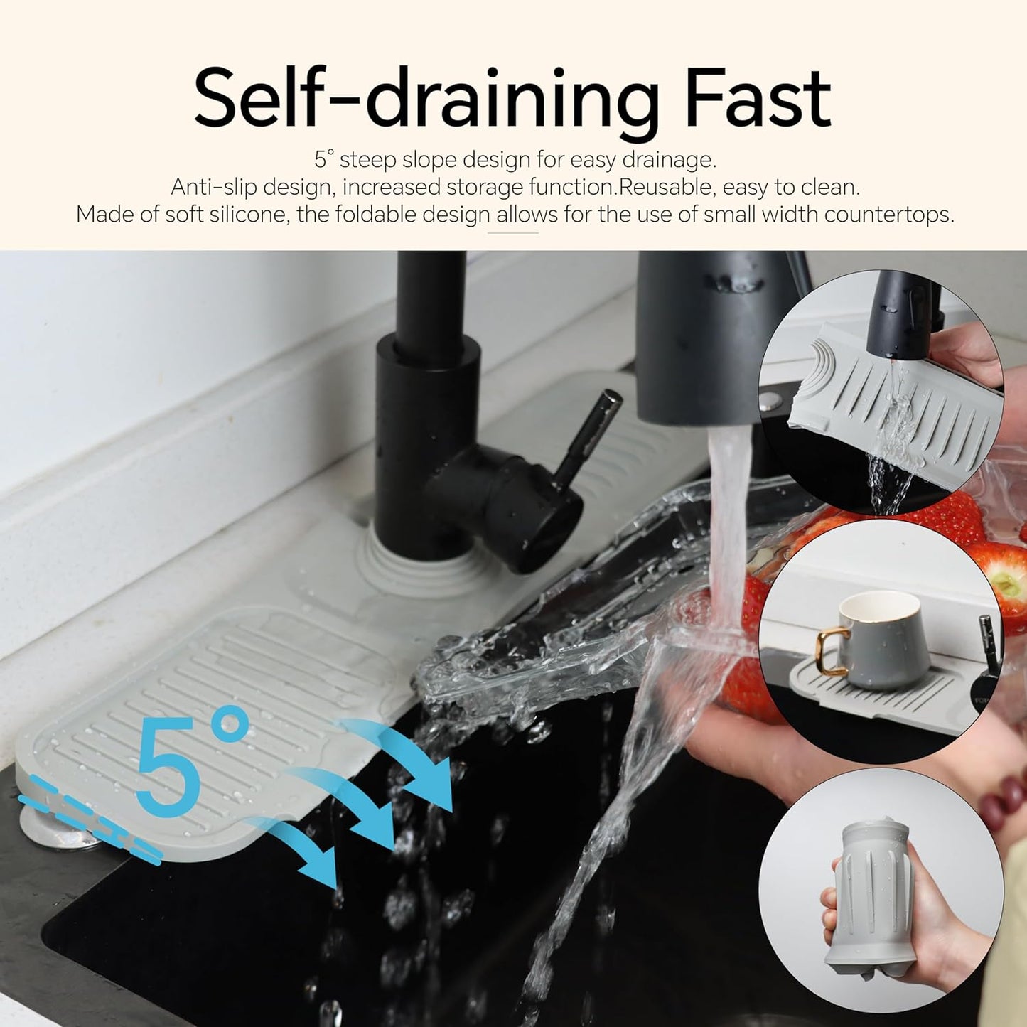 17"X3.9" Gray Kitchen Faucet Splash Guard